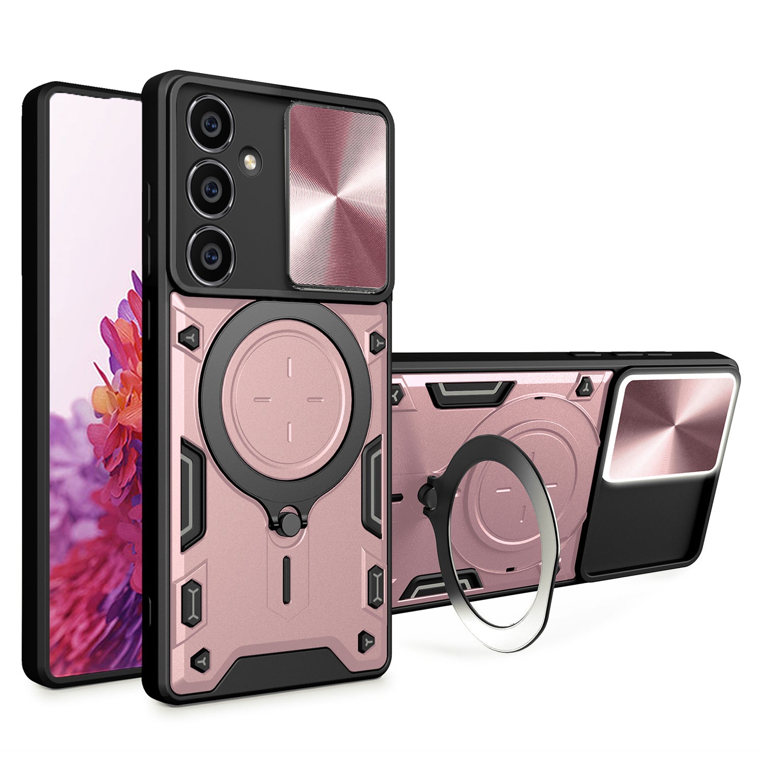 For Samsung Galaxy S23 FE Slide Lens Guard Kickstand Cover PC TPU Drop-proof Phone Case For Samsung Galaxy S23 FE Slide Lens Guard Kickstand Cover PC TPU Drop-proof Phone Case